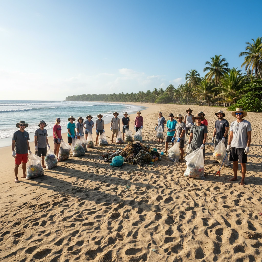 Iguana Divers team and volunteers during a beach clean in Santa Teresa Costa Rica