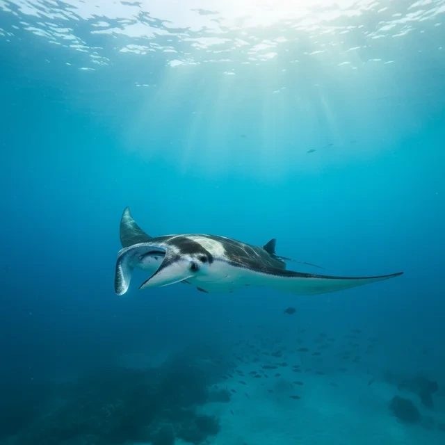 Oceanic manta ray swimming underwater near Santa Teresa Costa Rica